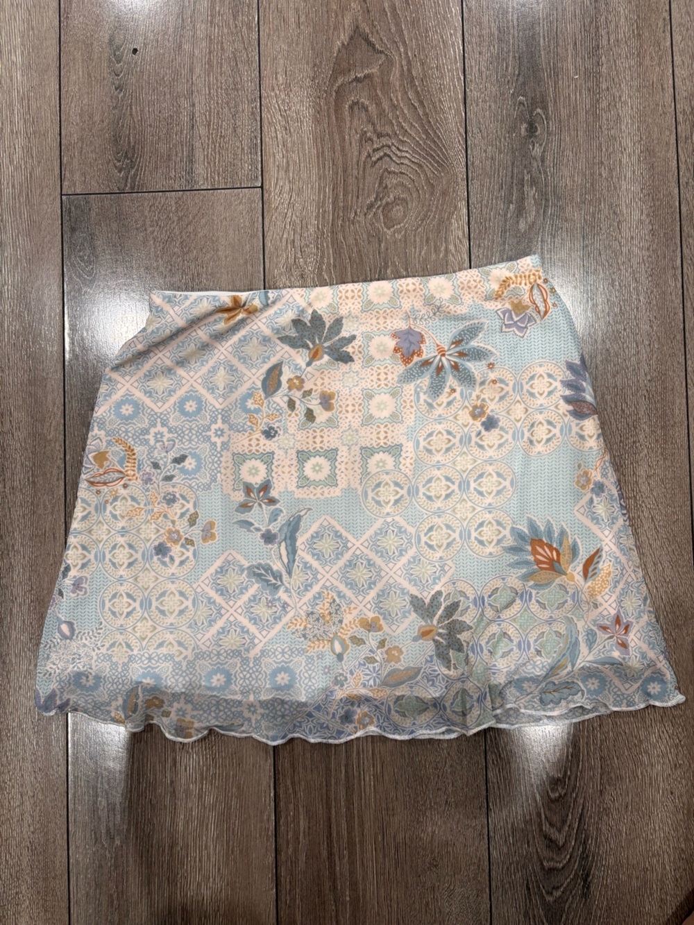 Light Blue Floral Patchwork Mini Skirt